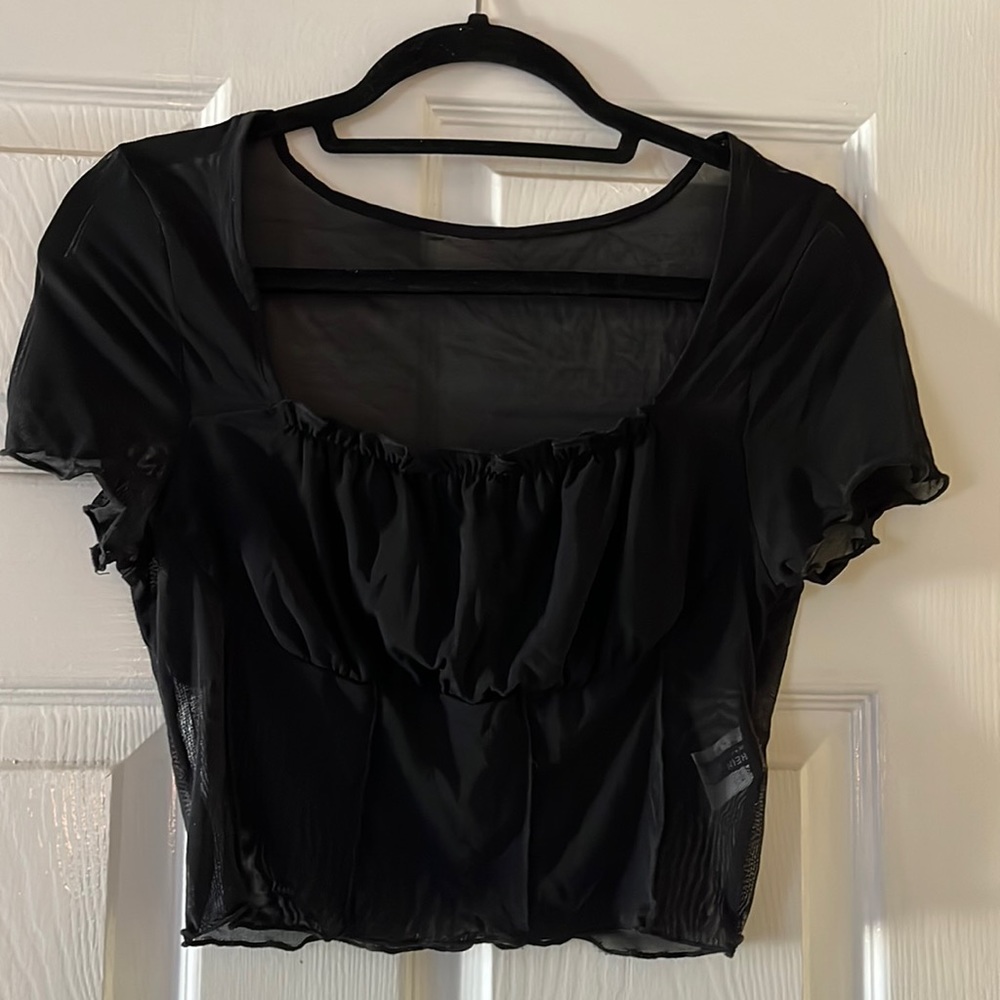 Black mesh crop top with built-in bandau. Size M.